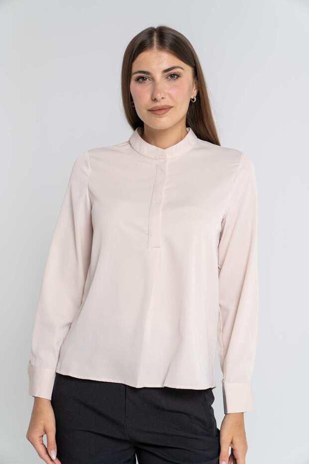 بلوزة سادة بأكمام طويلة - 1