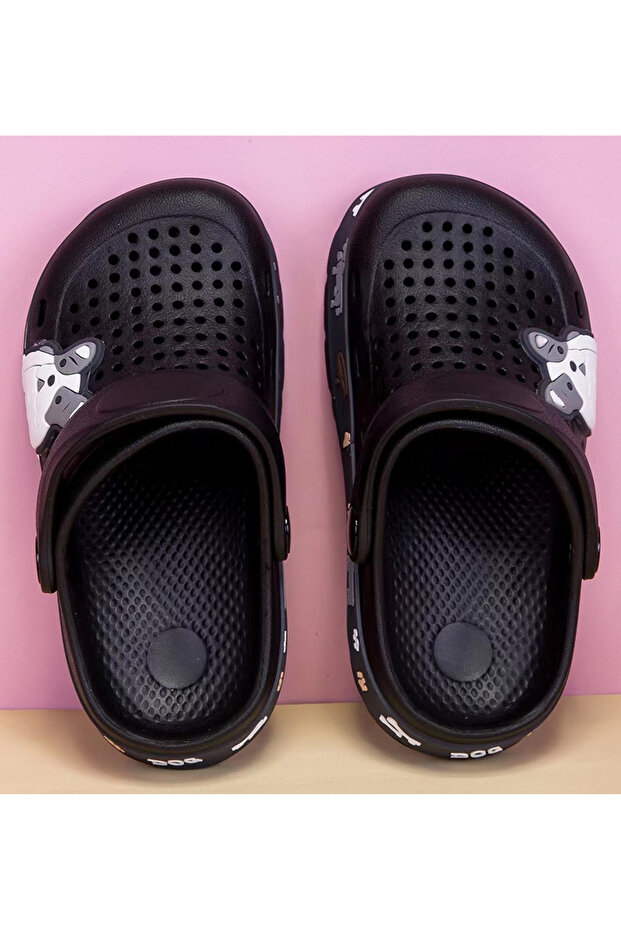 Dog Applique Backstrap Closure Clogs - Black - 4