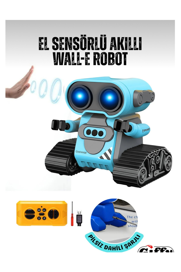 Uzaktan Kumandalı El Sensörlü Akıllı E robot, Şarjlı, Işıklı, Sesli Full Fonksiyon Robot - Mavi çöp - 1