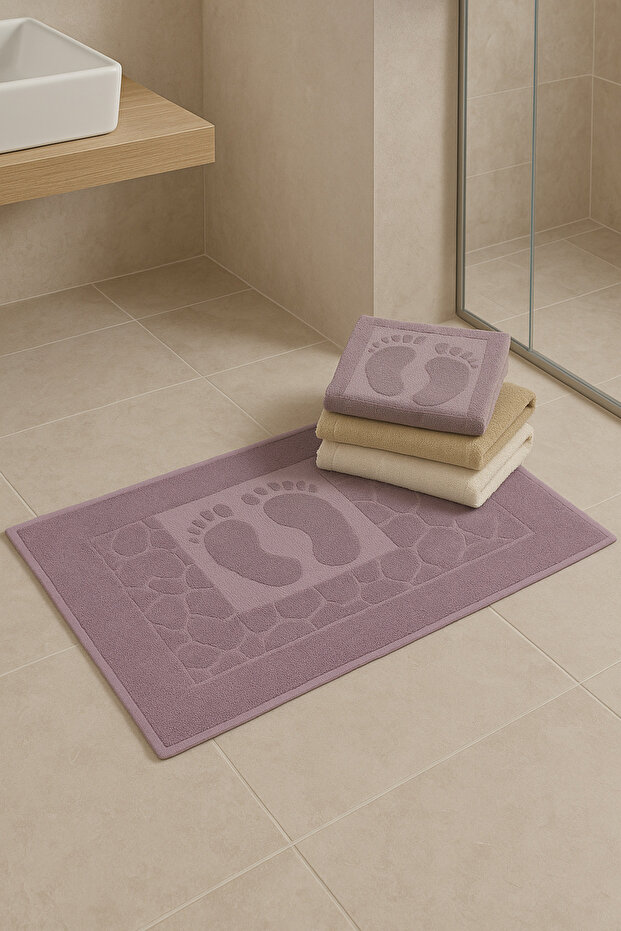 3 Pieces 100% Cotton Stone Patterned Foot Towel Set – 3 Color Set