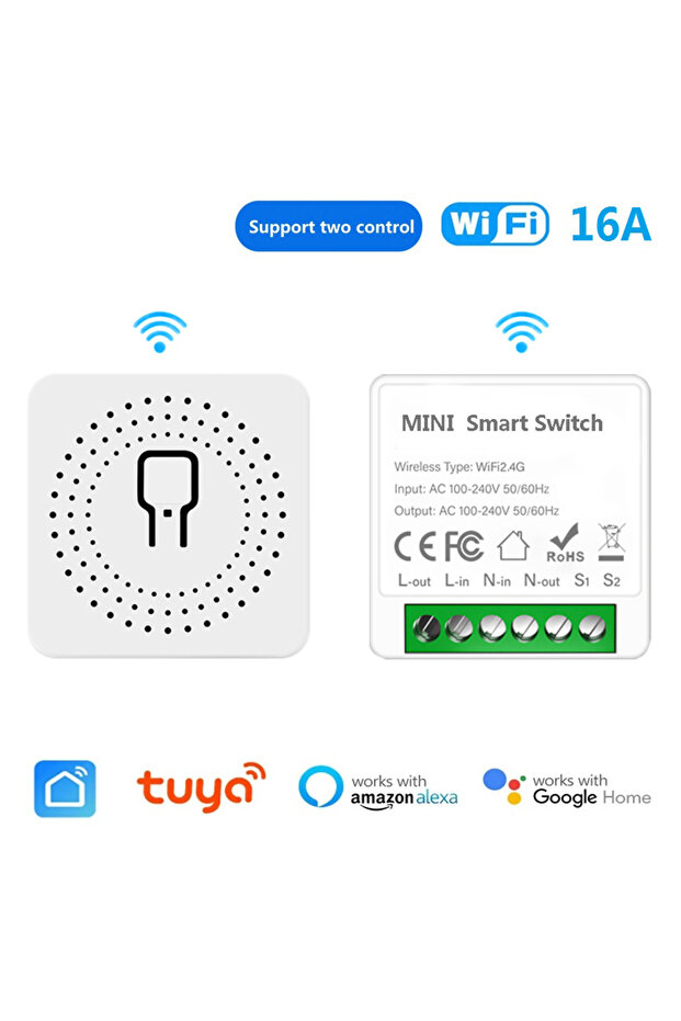 مفتاح واي فاي ذكي صغير 16 أمبير، تحكم ثنائي الاتجاه عبر تطبيق Smart Life، وحدة أتمتة المنزل الذكي، يعمل كقاطع دائرة كهربائية
