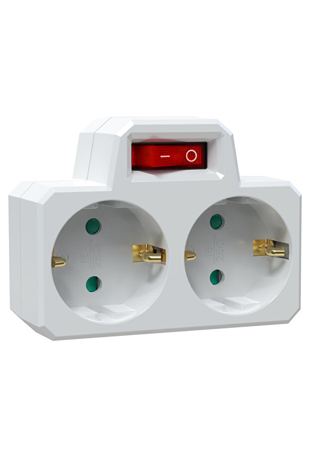 250V EU 2 white Germany Plug Extension Conversion Socket with Indicator Switch ON/OFF Power Supply,