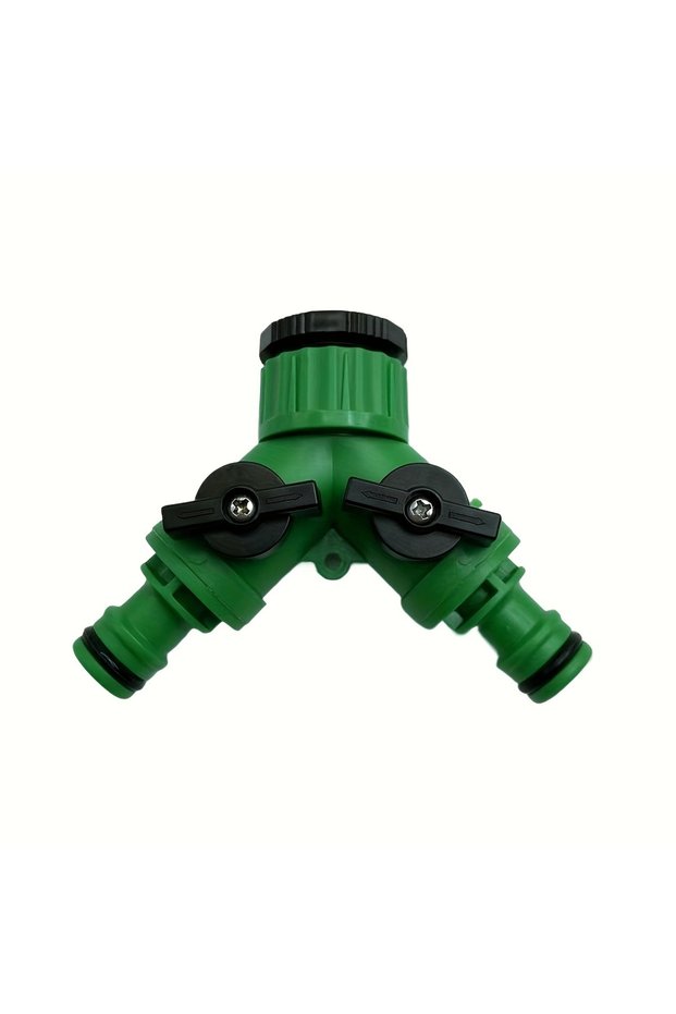 green 2-Way Water Hose Tap Splitter With Quick Connector And Y Type Adapter For Garden Faucet - Dual