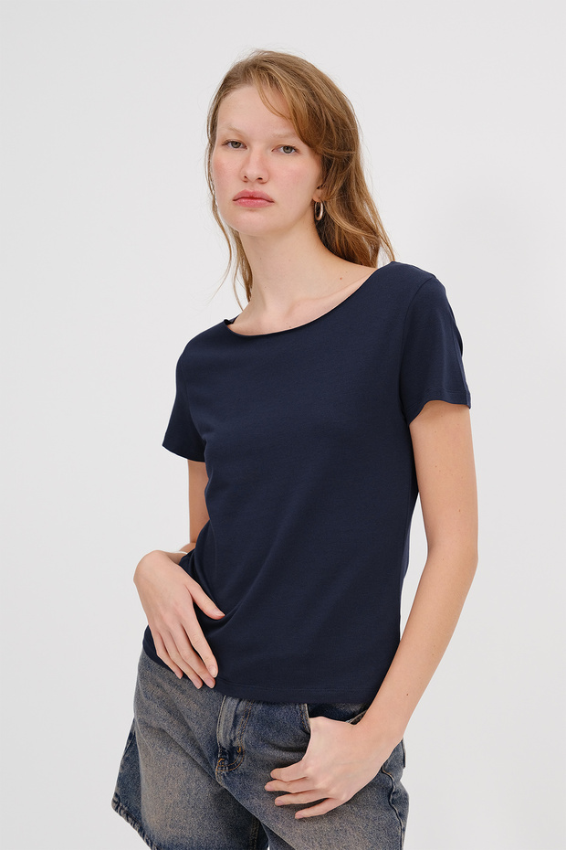 Kayık Yaka Basic T-shirt P1805 - 6