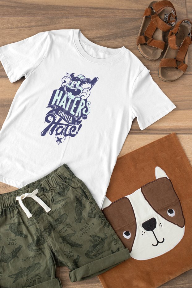 Haters Crew Neck 100% Cotton Printed Short Sleeve Children's and Teenage T-Shirt