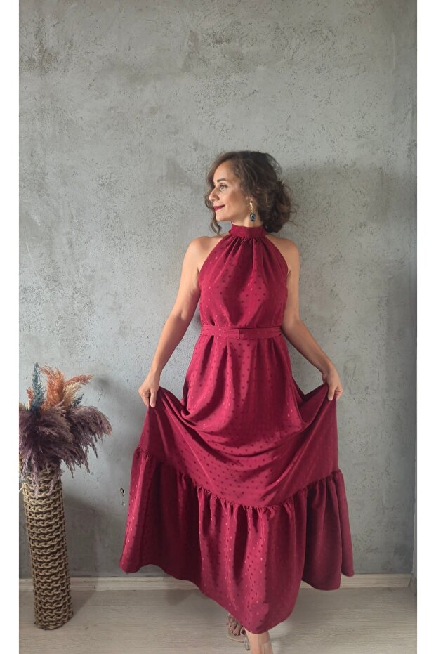 PUATİYELİ KEMERLİ ELBİSE - 3