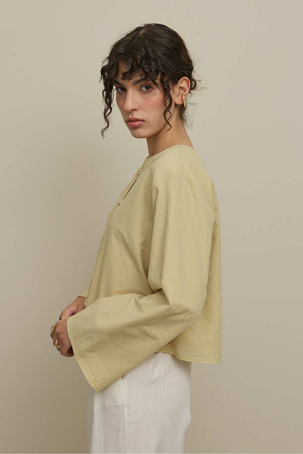 Geniş Britli Gömlek Açık Sarı - 6