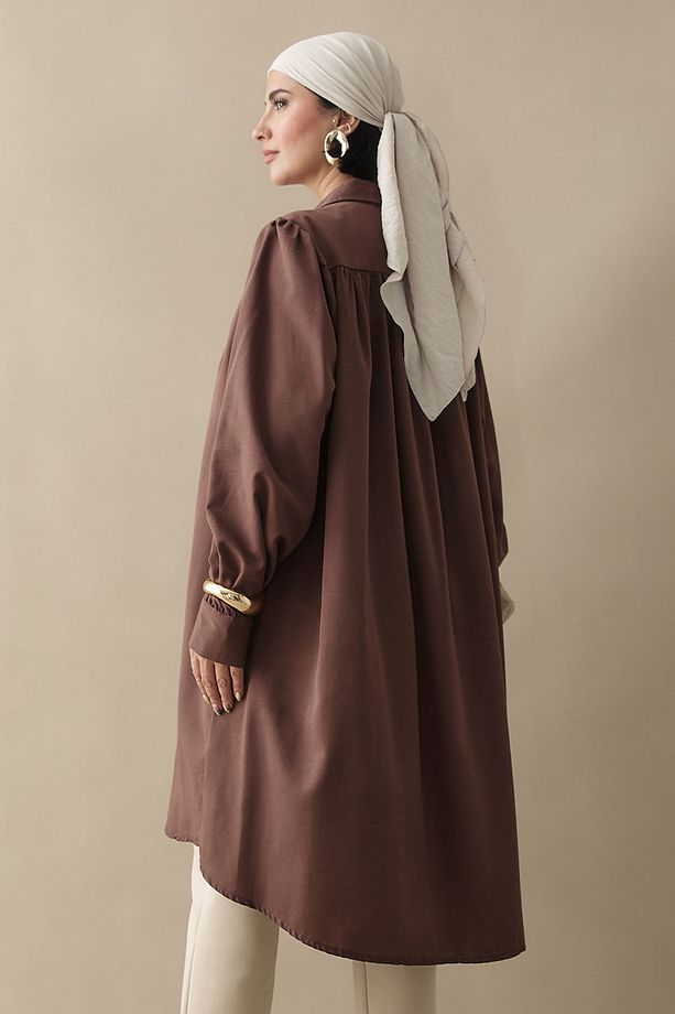 Salaş Boydan Düğmeli Acı Kahve Tunik - 3