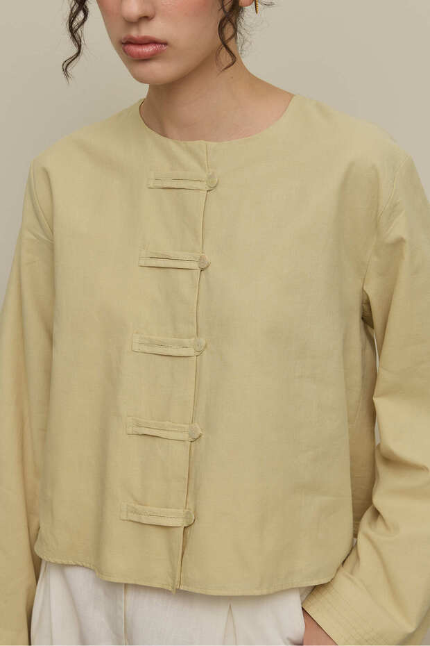 Geniş Britli Gömlek Açık Sarı - 7