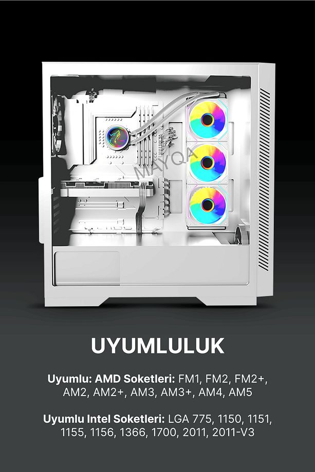 Prime V2 Argb 7x120mm Fan 360mm Sıvı Soğutmalı ( Argb Fanlı ) Beyaz Bilgisayar Kasası - 5