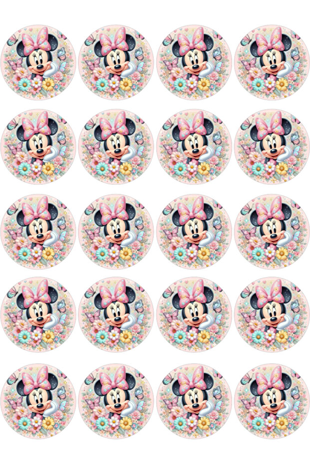 Minnie Mouse Yenilebilir Yuvarlak Kurabiye Resim Baskı - 1