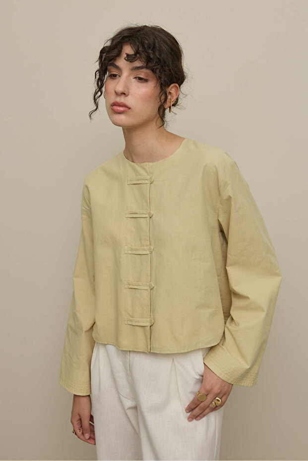 Geniş Britli Gömlek Açık Sarı - 2