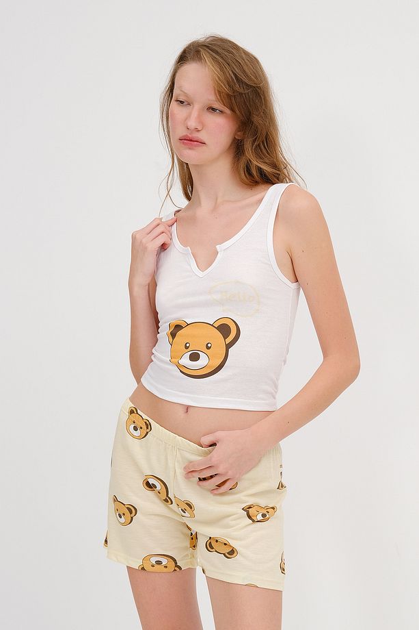 Ayıcık Baskılı Şortlu Pijama Takımı Ş083-J2 - 4
