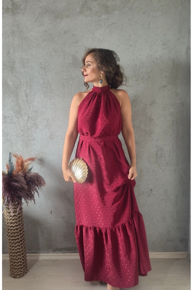 PUATİYELİ KEMERLİ ELBİSE - 4