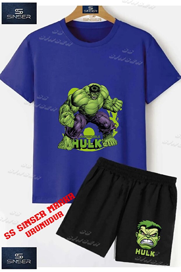 Children's Unisex “Hulk Hand Squeezed Green Canvas“ Custom Printed Crew Neck T-Shirt - Shorts Set