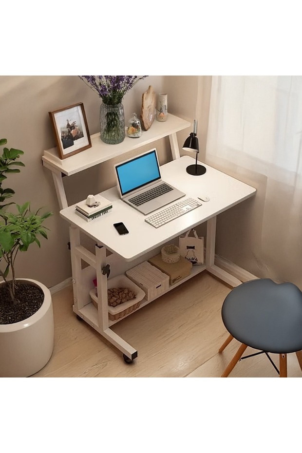 Study Desk,Multi-functional study table with book storage shelf and wheels - 4
