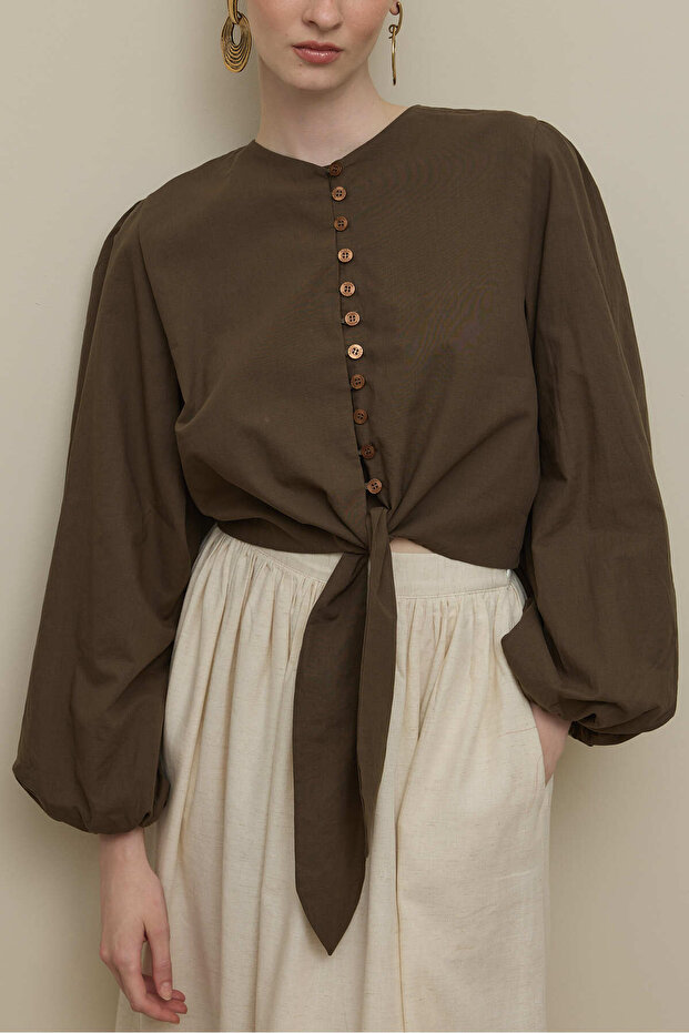 Brit Düğmeli Üst Haki - 2