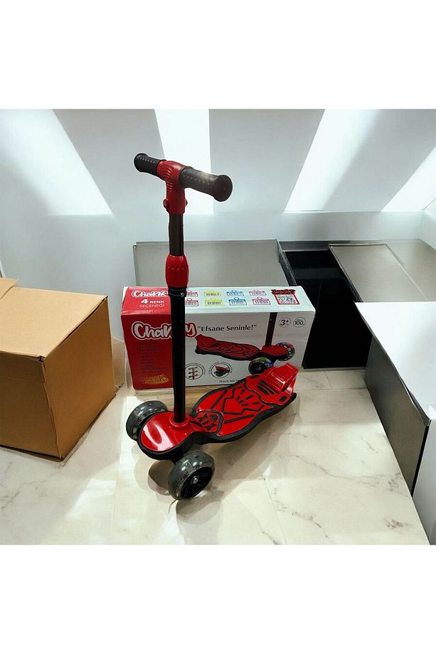SCOOTER Işıklı Teker Geniş Taban ve Fren 3 ile 7 Yaş Arası Uygun 3 Kademeli Direksiyon 100kğ Taşıma - 1