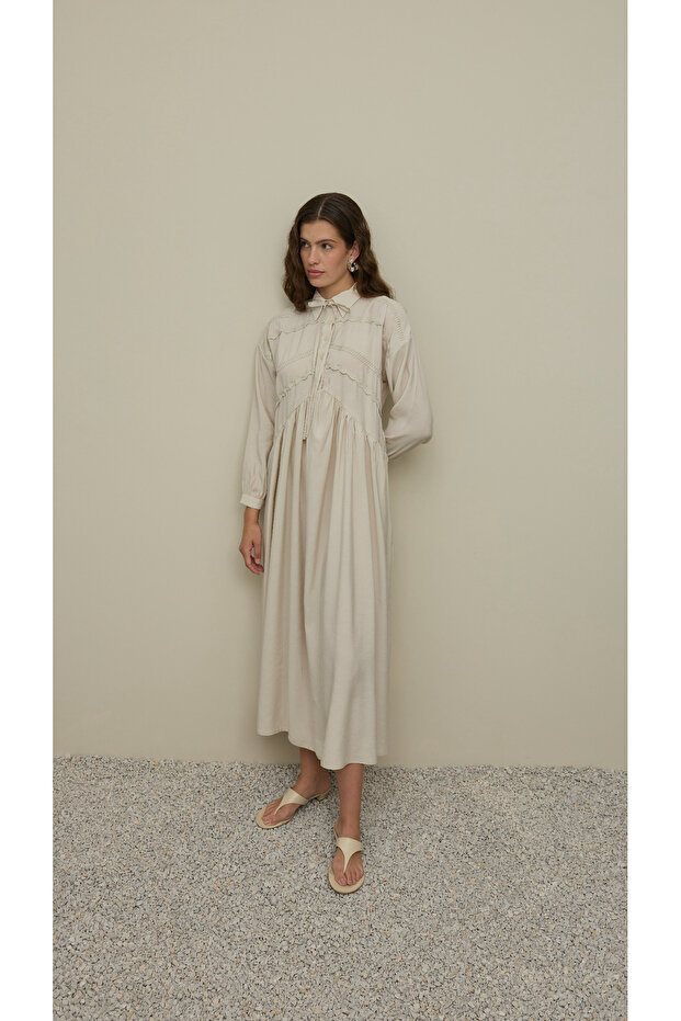 Şerit Detaylı Modal Elbise Taş - 8