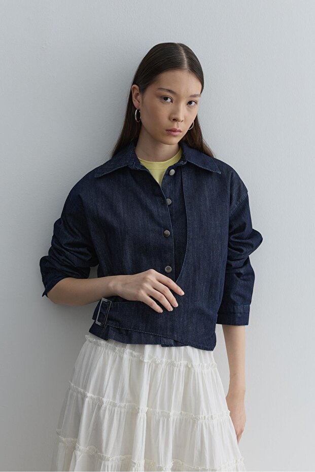 Buckle Denim Jacket Navy Blue