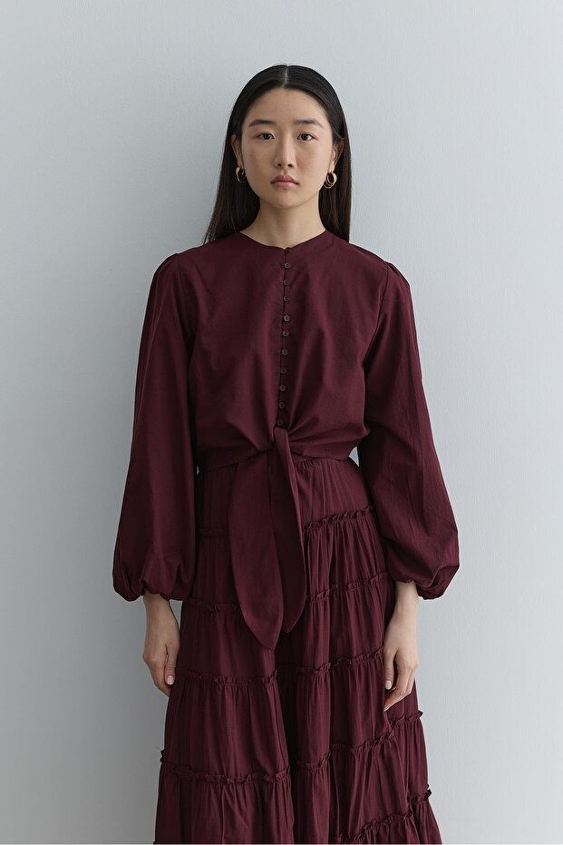 Brit Düğmeli Üst Bordo - 6