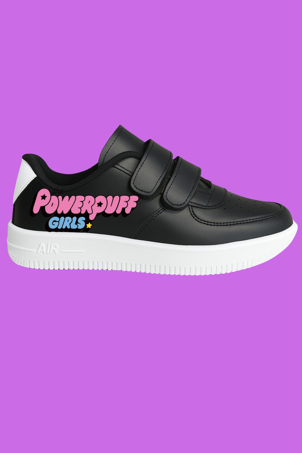 Powerpuff Girls Printed Black-White Velcro Girls' Sports Shoes Sneaker