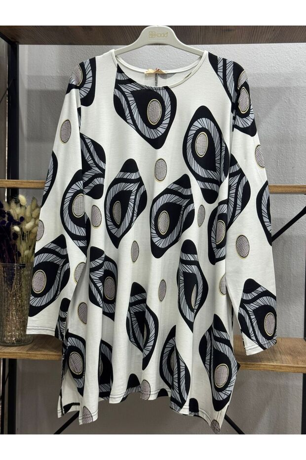 Plus Size Women's 100% Cotton Lycra A-Line Cycling Collar Pattern Combed Cotton Tunic