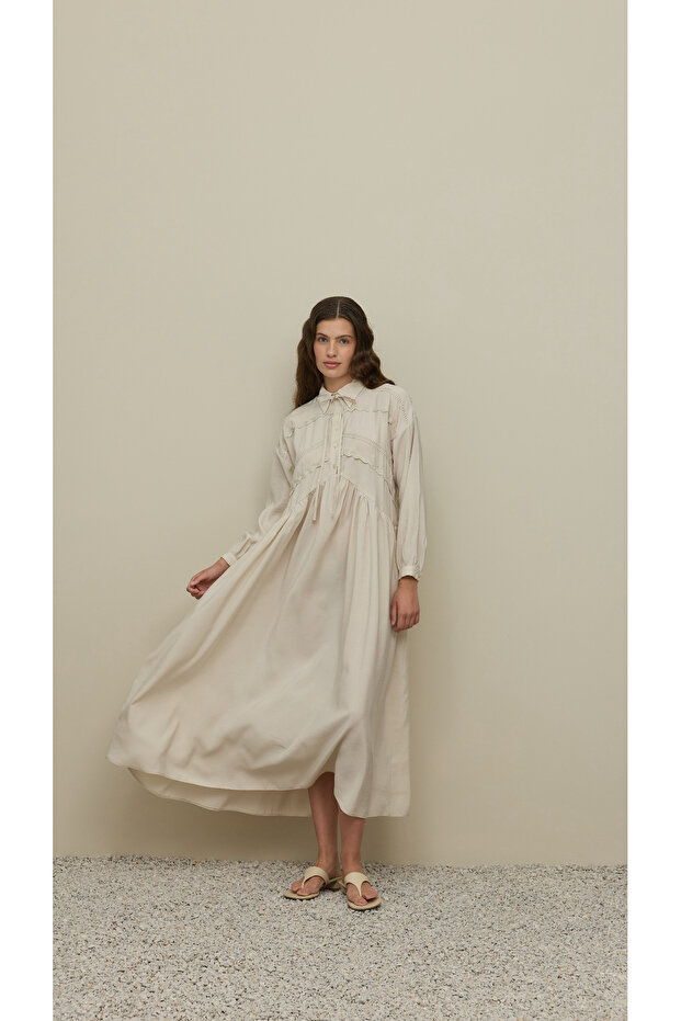 Şerit Detaylı Modal Elbise Taş - 6