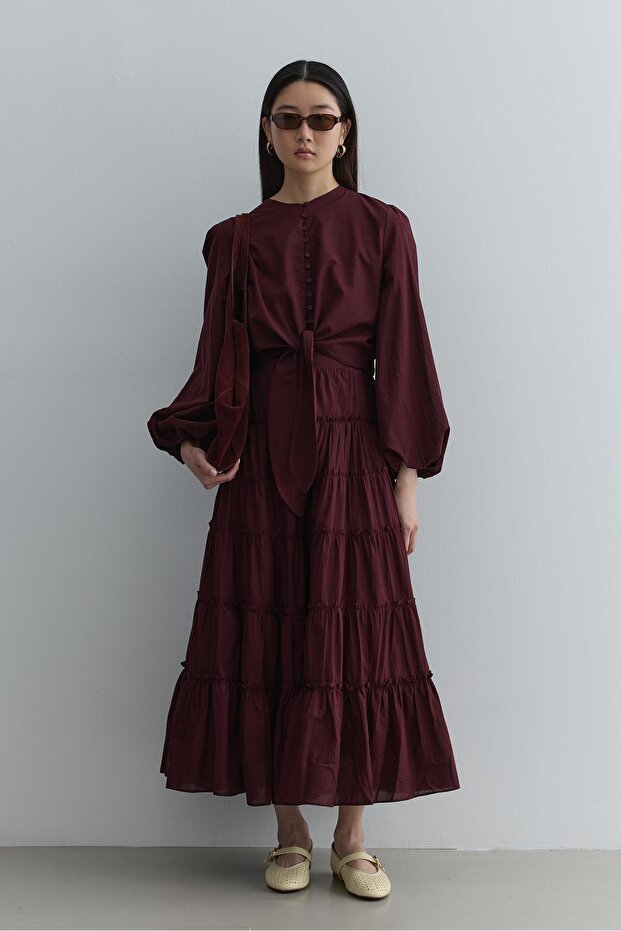 Brit Düğmeli Üst Bordo - 7