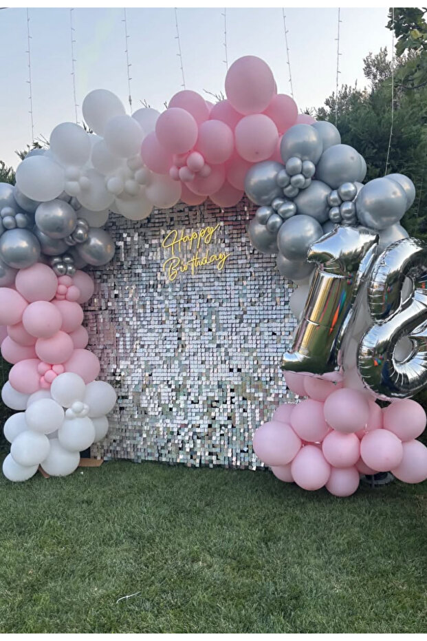 Pink White Silver Chrome Balloon Chain Set of 100