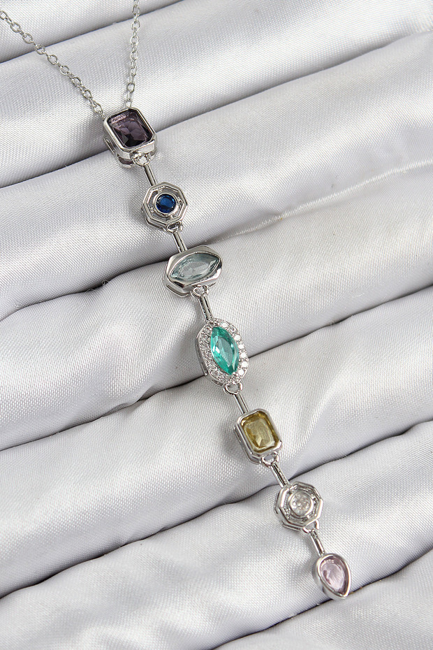 Brass Colored Zircon Stone Model Silver Color Women's Y Necklace