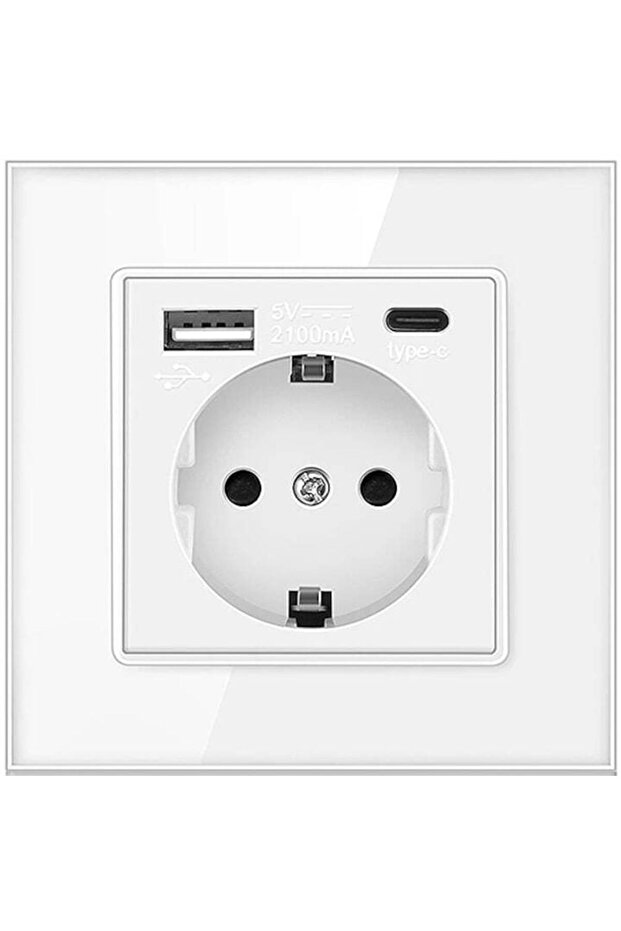 Single Socket + USB A+C with Glass Frame, White - 2