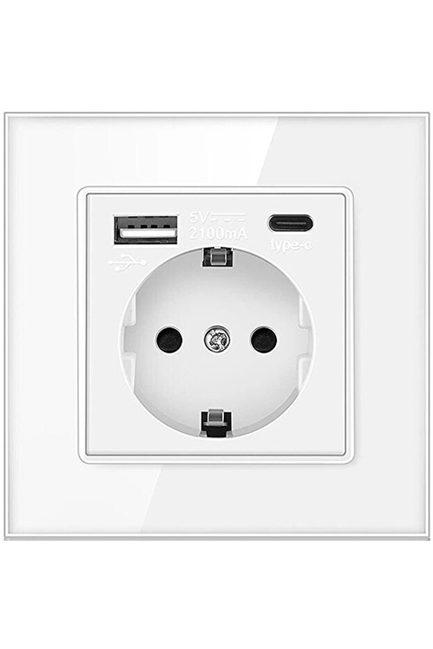 Single Socket + USB A+C with Glass Frame, White - 3