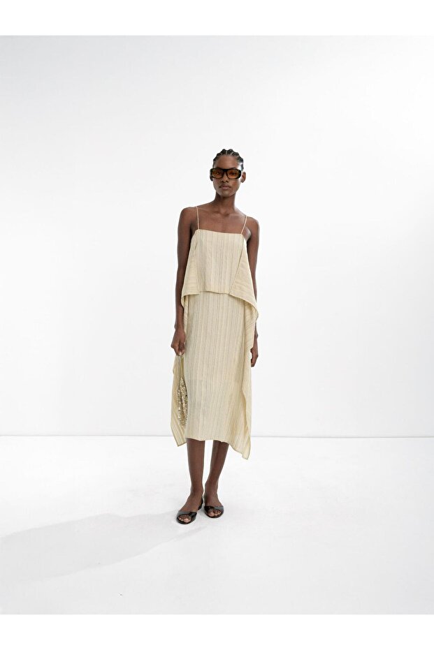 Çizgili Askılı Elbise - 5