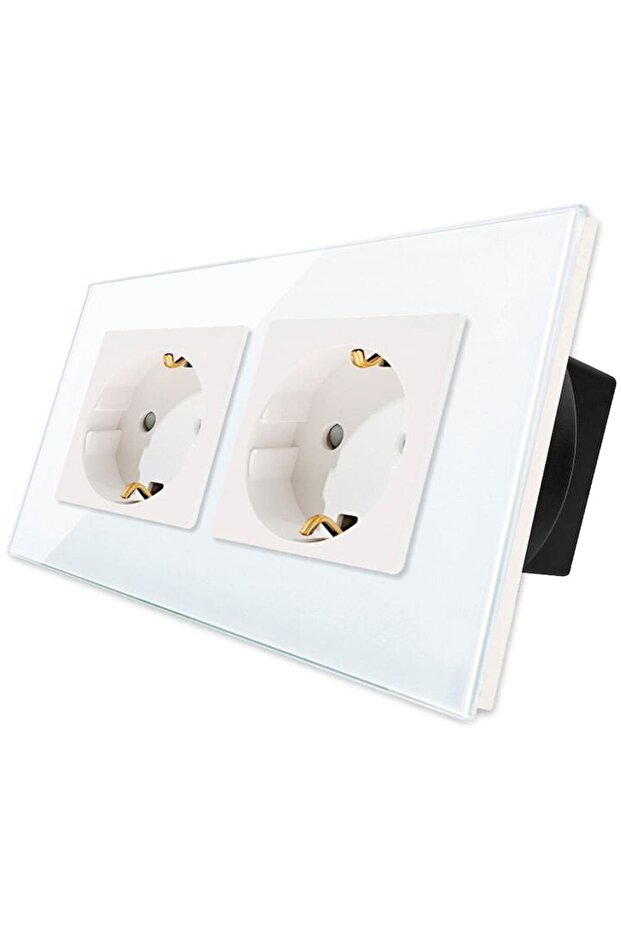 Double socket with glass frame, White - 3