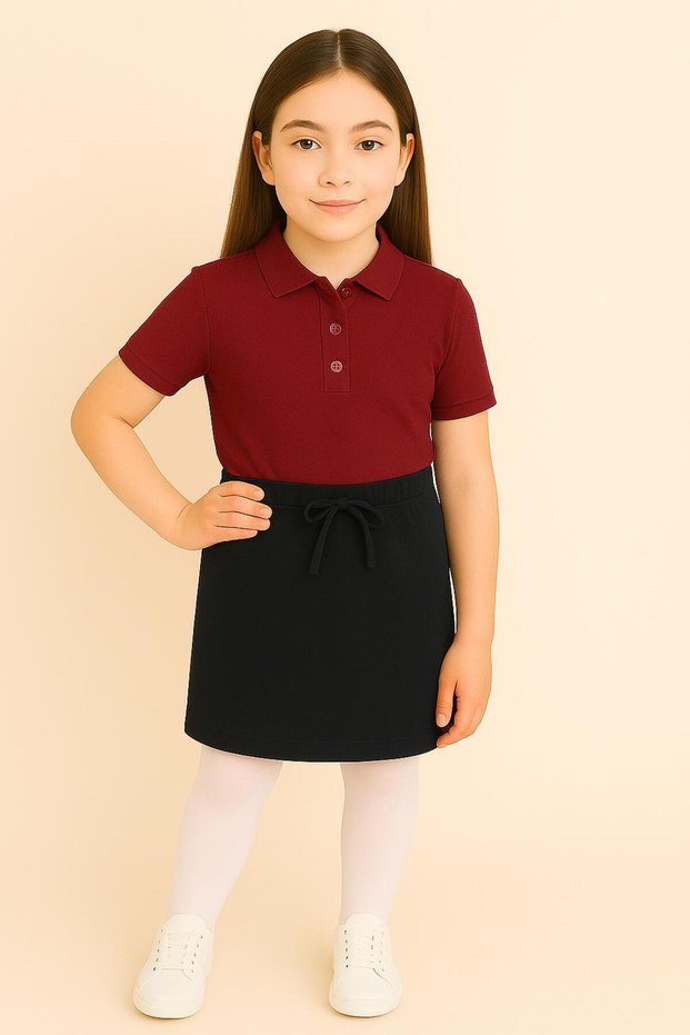 Black Ribanabel Shorts Skirt Bordo Polo Neck Short Sleeve