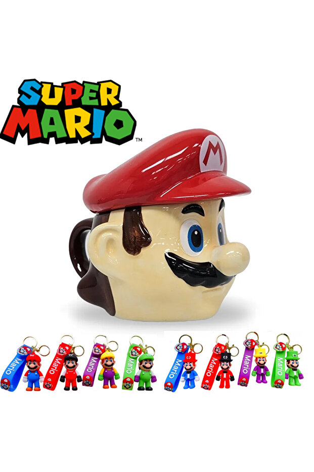 Porcelain Super Mario Mug Cup Keychain Gift Special Gift Set 3D Figure Special Production Mug Set