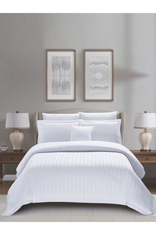 Comforter Set King Size, 8-Pcs, 260x240 cm, Striped Bedding Set, All Season, Microfiber