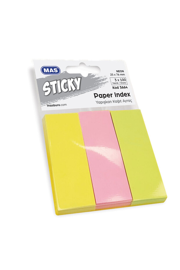 Adhesive Paper Bookmark 25X76 Neon 100 S- 3 Colors 3664