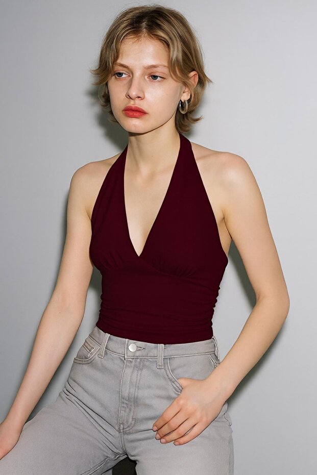 Boyundan Bağlamalı Esnek Örme BLUZ - 1