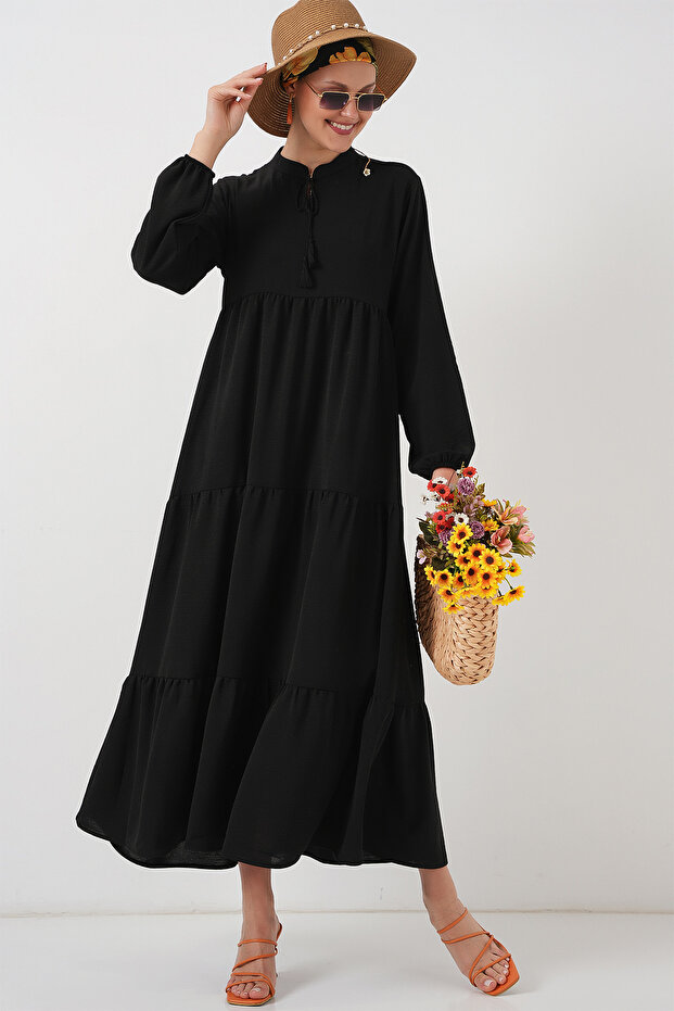 فستان حجاب طويل نسائي أسود سادة 1002