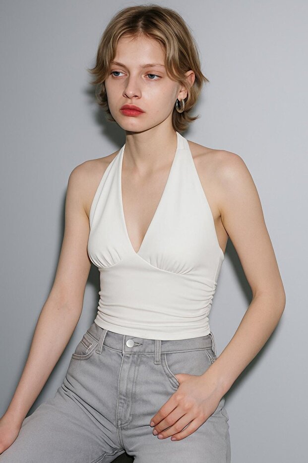 Boyundan Bağlamalı Esnek Örme BLUZ - 2