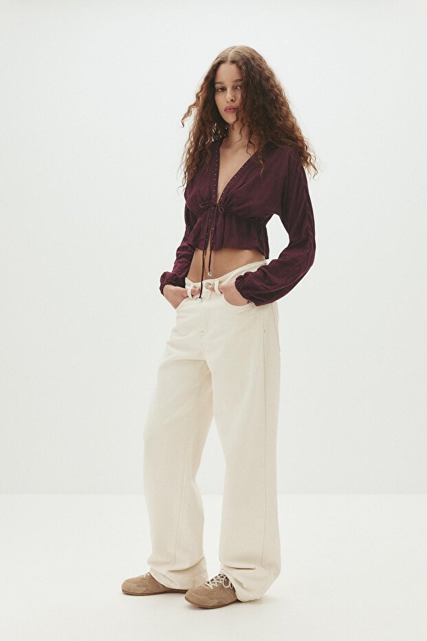 Bağlama detaylı boncuklu bluz - 2