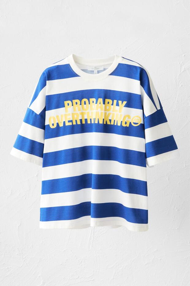 Yazılı çizgili t-shirt - 6