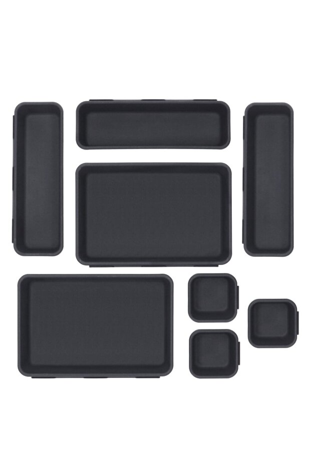 Kitchen drawer organizer, 8 pieces, black - 1