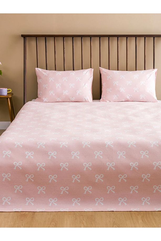 LCW HOME Pembe Fiyonk Desenli Çift Kişilik Pike Seti - 1