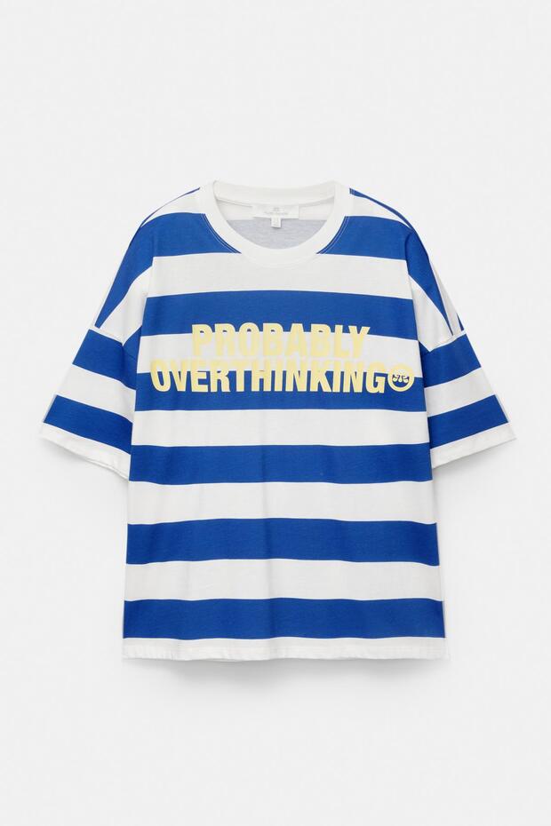 Yazılı çizgili t-shirt - 5