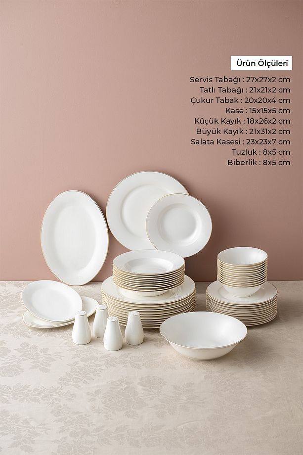 New Bone Frezya 56 Parça 12 Kişilik Yuvarlak Yemek Takımı Platin - 1