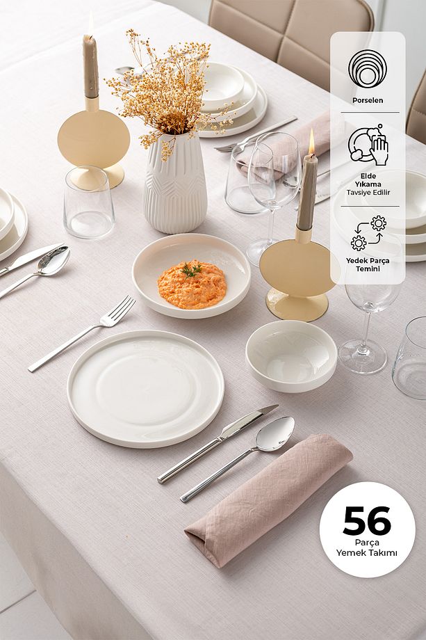 New Bone Frezya 56 Parça 12 Kişilik Yuvarlak Yemek Takımı Platin - 3