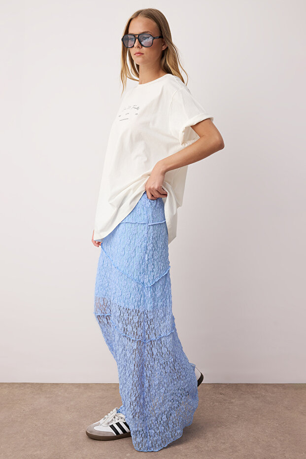 Açık/Bebe Mavi A Line Dantel Astarlı Maxi Etek TWOSS25ET00211 - 2